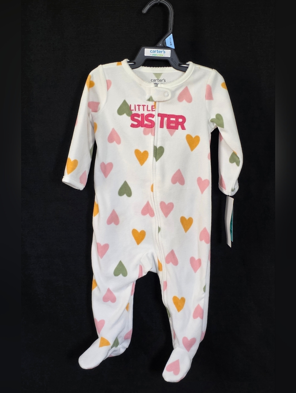 LITTLE SISTER White Footed Fleece One-Piece with Hearts 3 To 6 Months